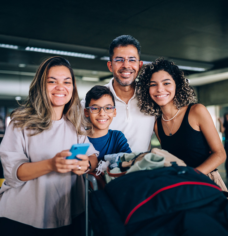 family ready to take airport shuttle